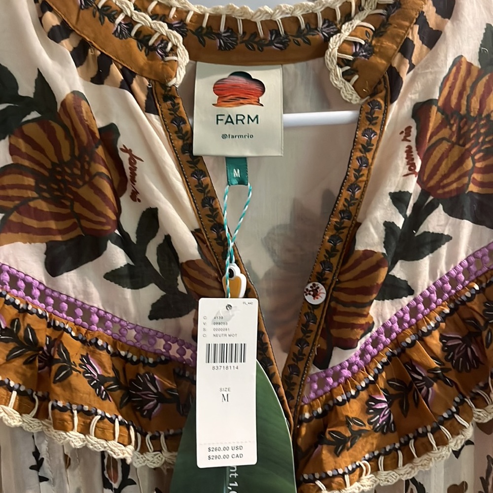FARM Rio Cream and Rust Floral Print Long Sleeve Dress - Picture 3 of 5